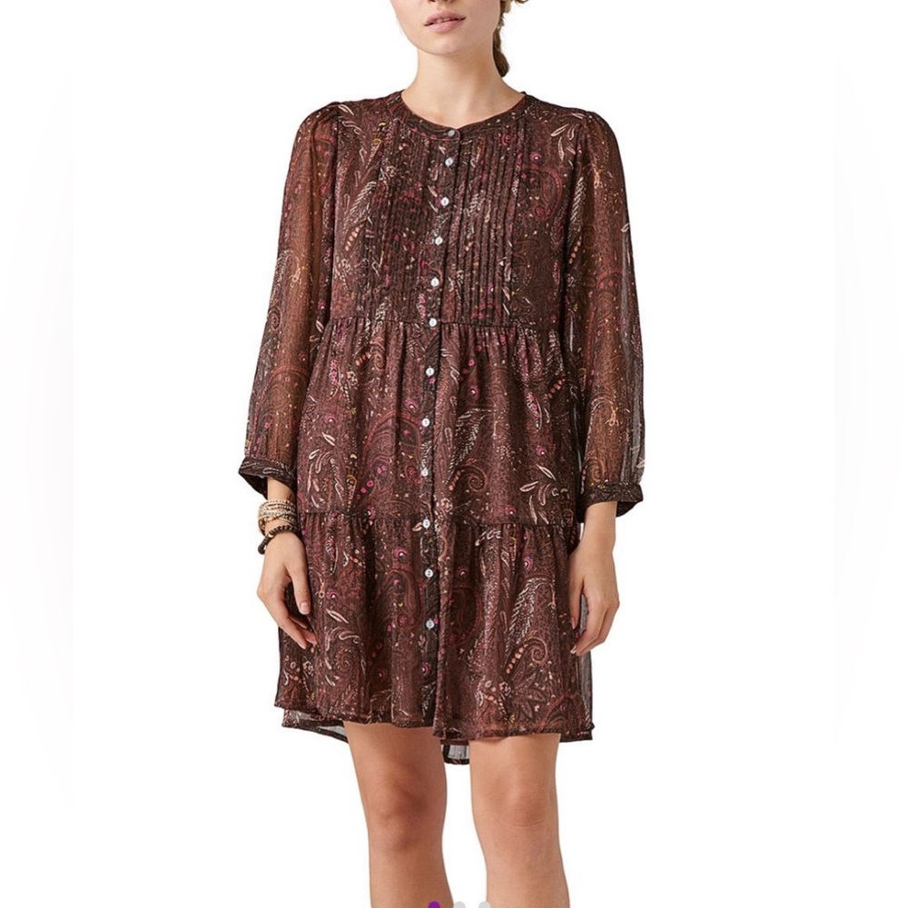 New LUCKY BRAND Brown & White Paisley Shift Dress
